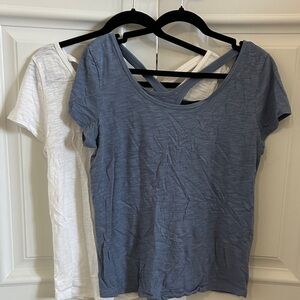 White House Black Market Blue and White Short Sleeve Tees